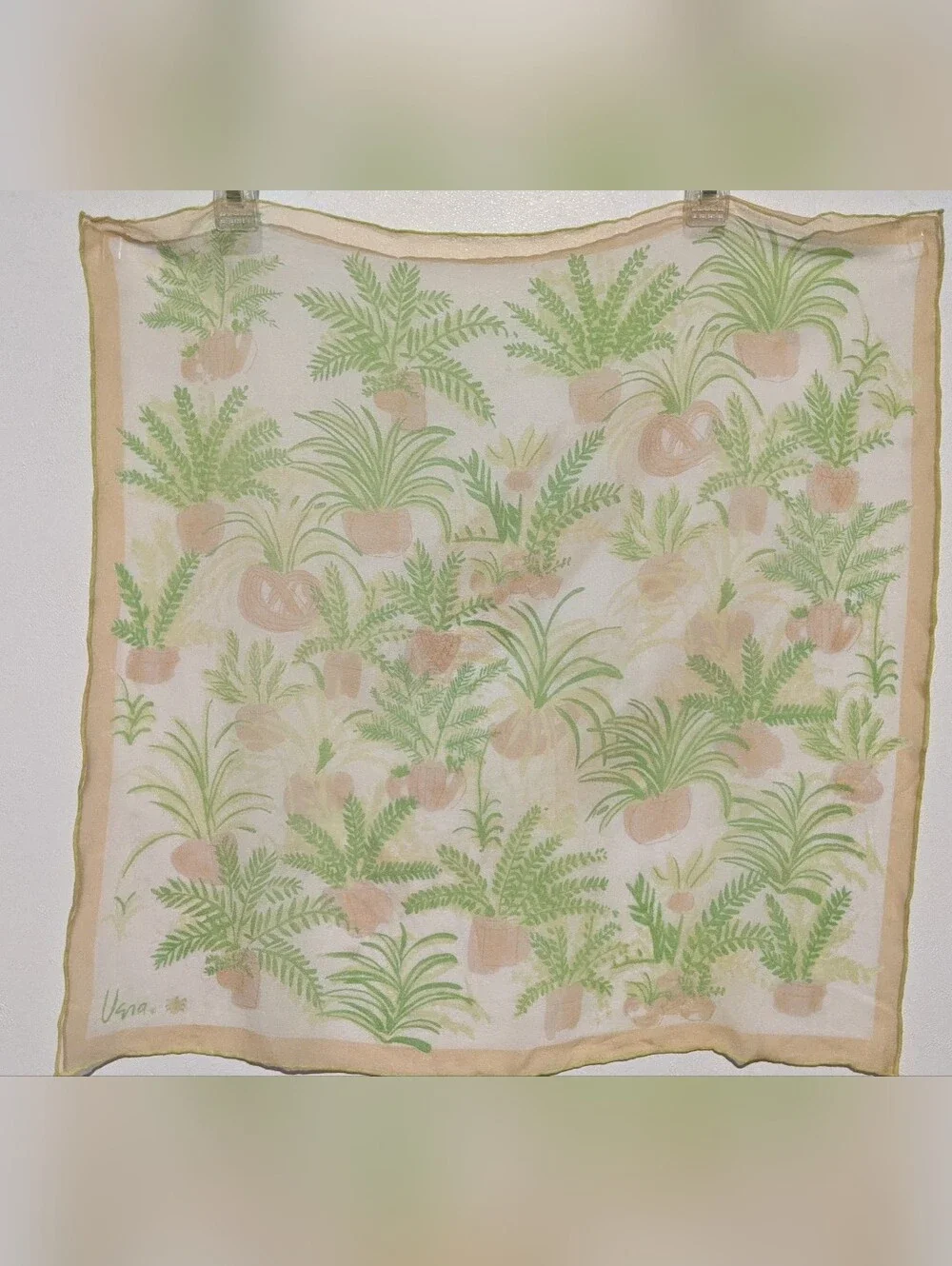 Vintage Vera Neumann Sheer Potted Plant Square Scarf
